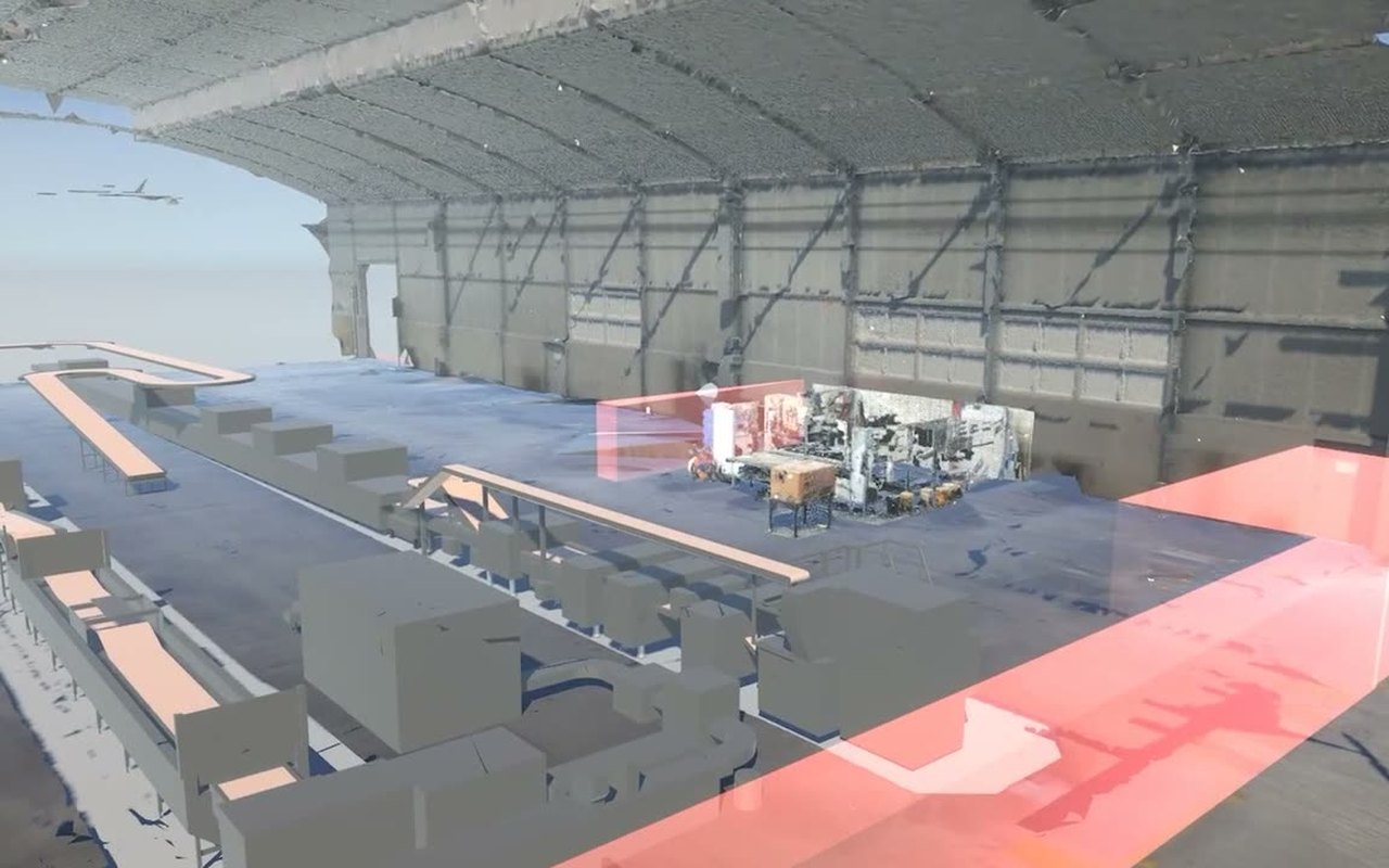 Pianificazione collaborativa del layout in VR sulla nuvola di punti di un capannone esistente